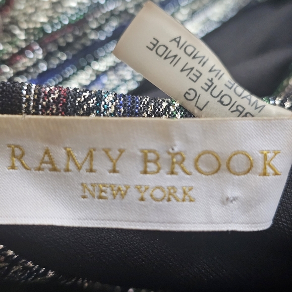 Ramy Brook Metallic Stripe Long Sleeve Belted Mini Dress Sz L - Picture 15 of 15